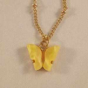 Gold Plated Yellow Opal Resin Butterfly Pendant Chain Necklace 18" Party Gift